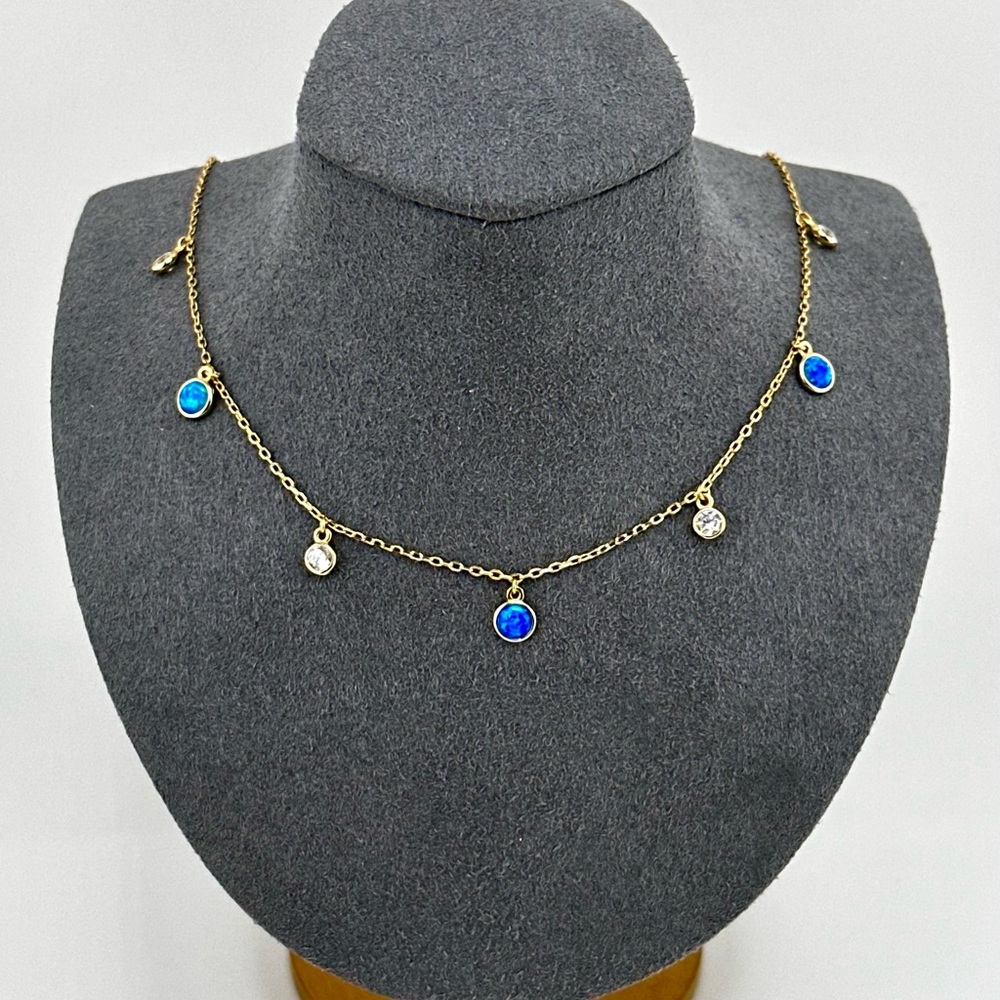 18K Gold Plated over 925 Sterling Silver Blue Opal Necklace